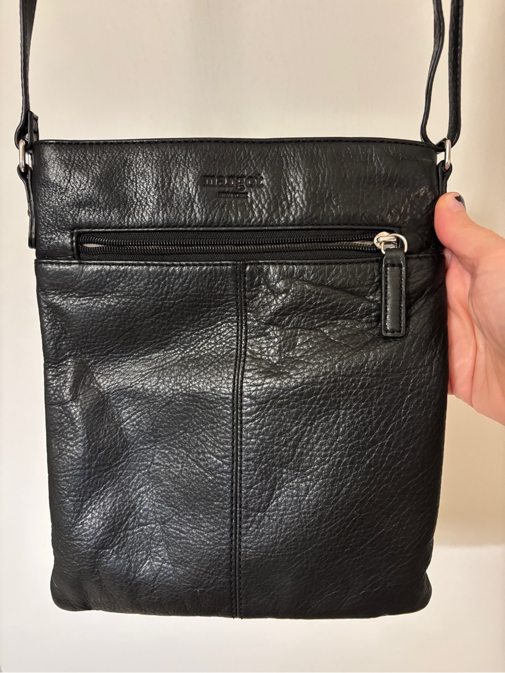 Margot Radley Crossbody Black Pebbled Leather Slim 90s Minimalist 7 Pockets - Picture 2 of 14
